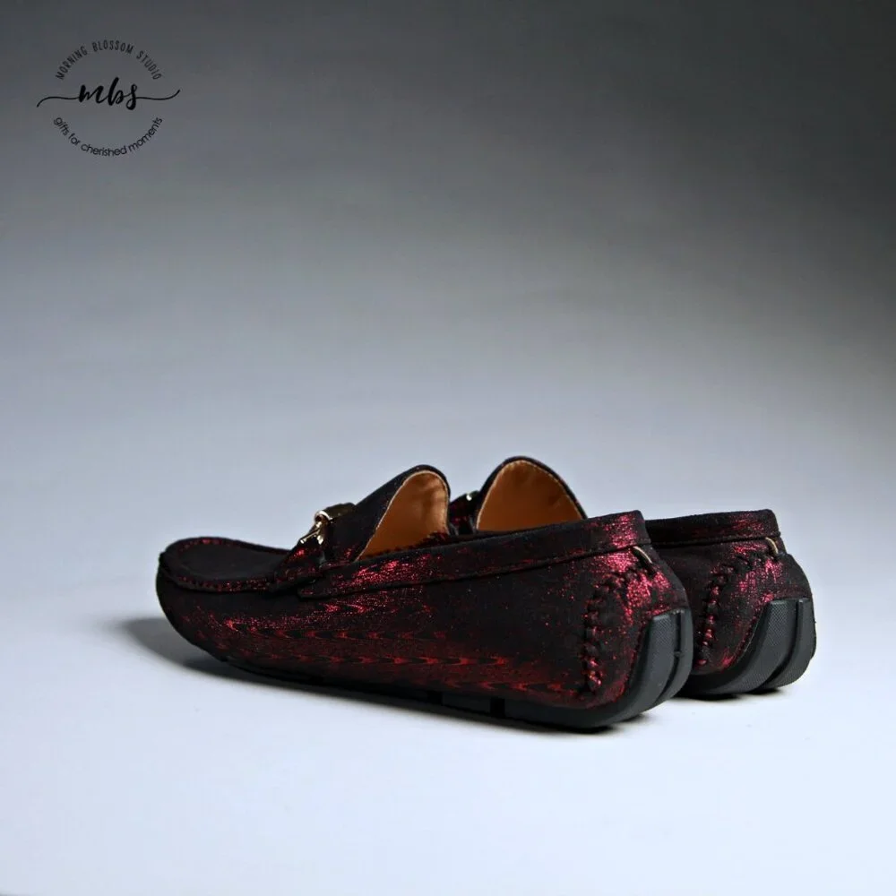 NWT Royal‎ Shoes Metallic Loafers with Golden Decor Burgundy Men 8